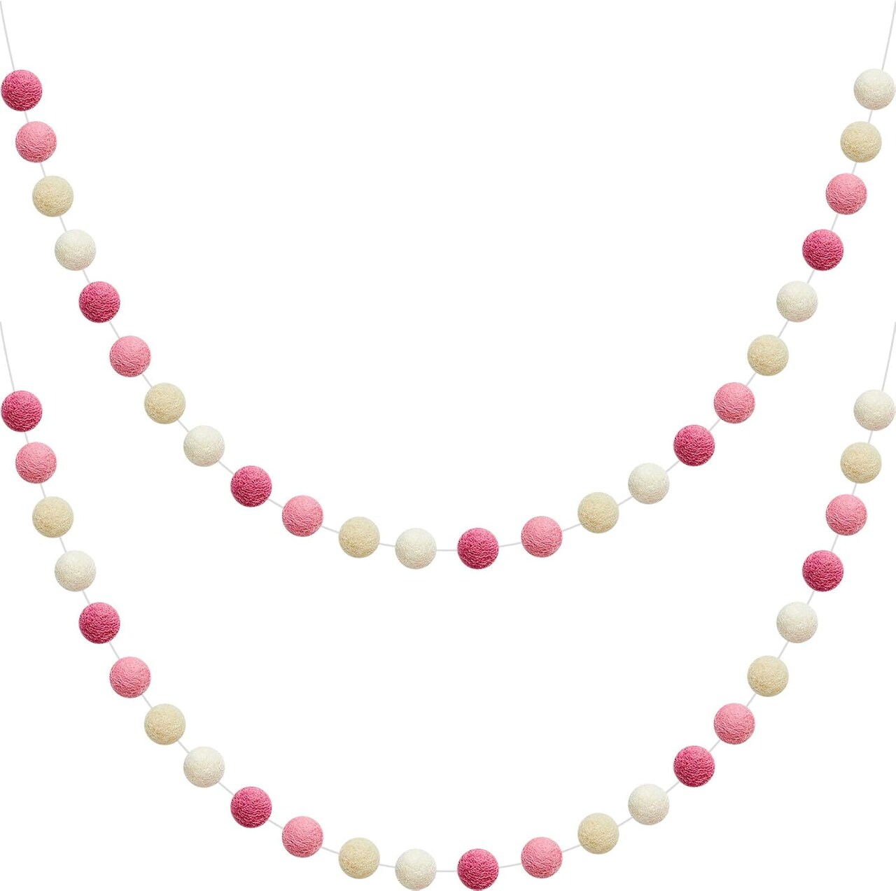 2 Pieces Wool Felt Rainbow Ball Garland Colorful Pom Pom 6.5 ft Long 24 Ball Garland for Easter Mardi Gras Halloween Thanksgiving Xmas Black History Month (Pink,Light Pink,Beige,White)